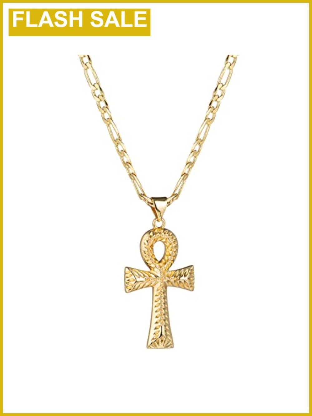 14K Gold Plated Stainless Steel Ankh Cross Pendant Necklace